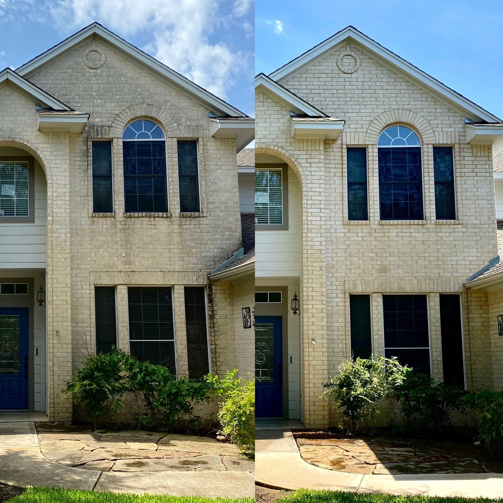 Two-story house exterior pressure washing results